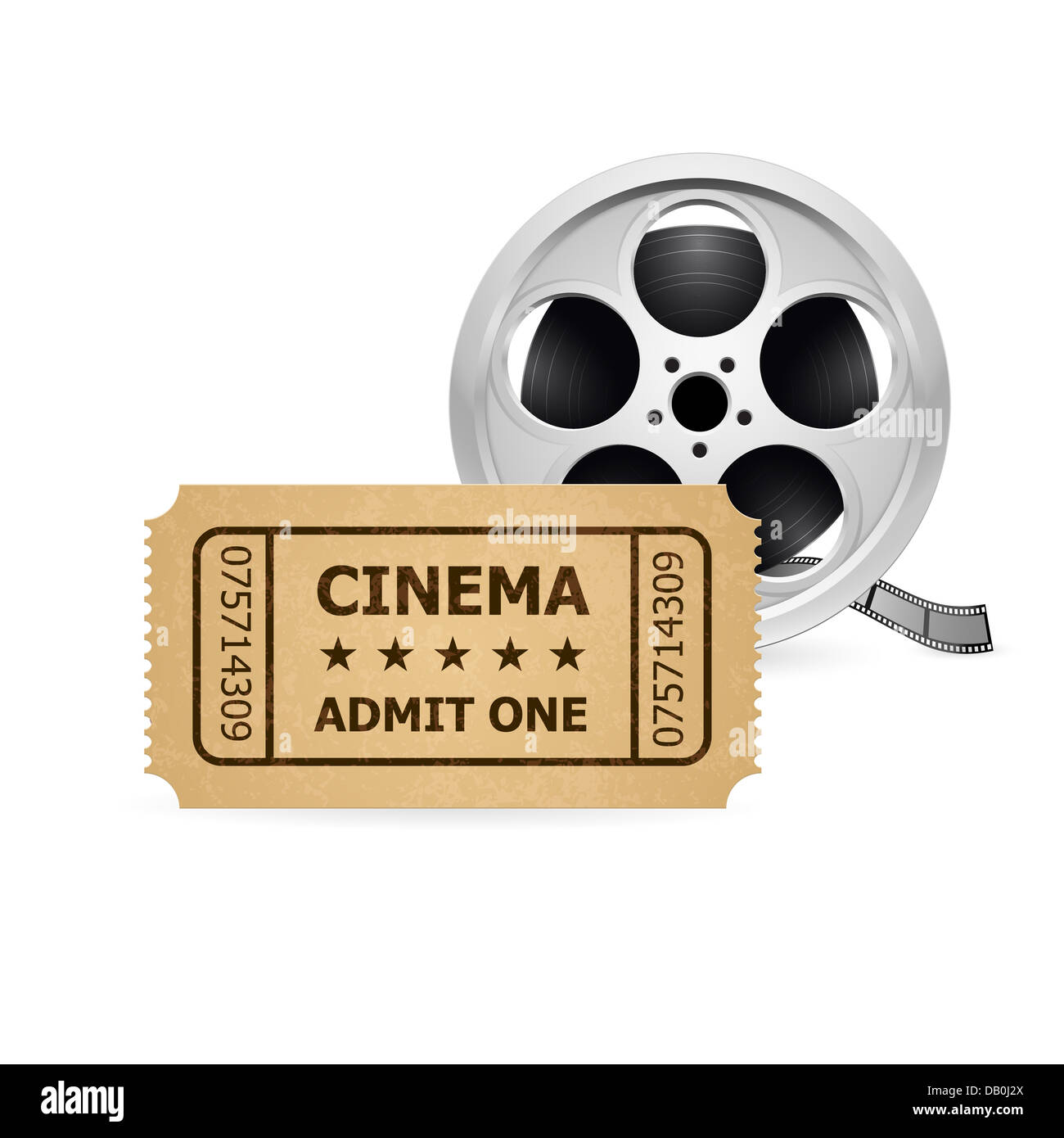 Retro cinema ticket and film reel. Illustration of designer on a white