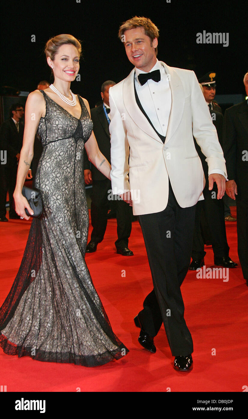 US actors Brad Pitt and Angelina Jolie arrive at the film premiere of