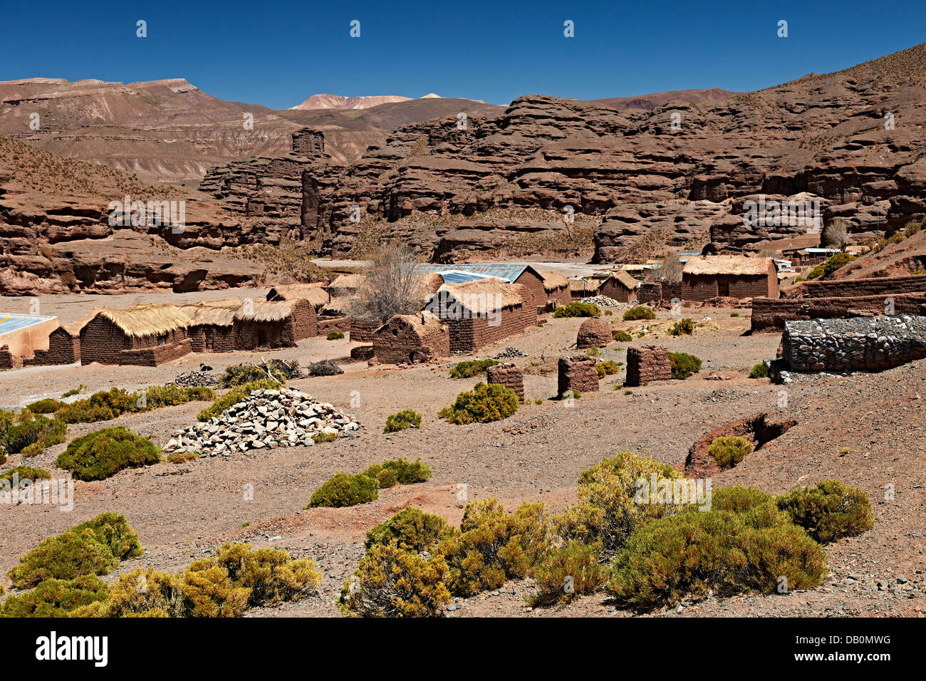 typical village with adobe houses near San Antonio de Lipez, Andes, Bolivia, South America Stock Photo