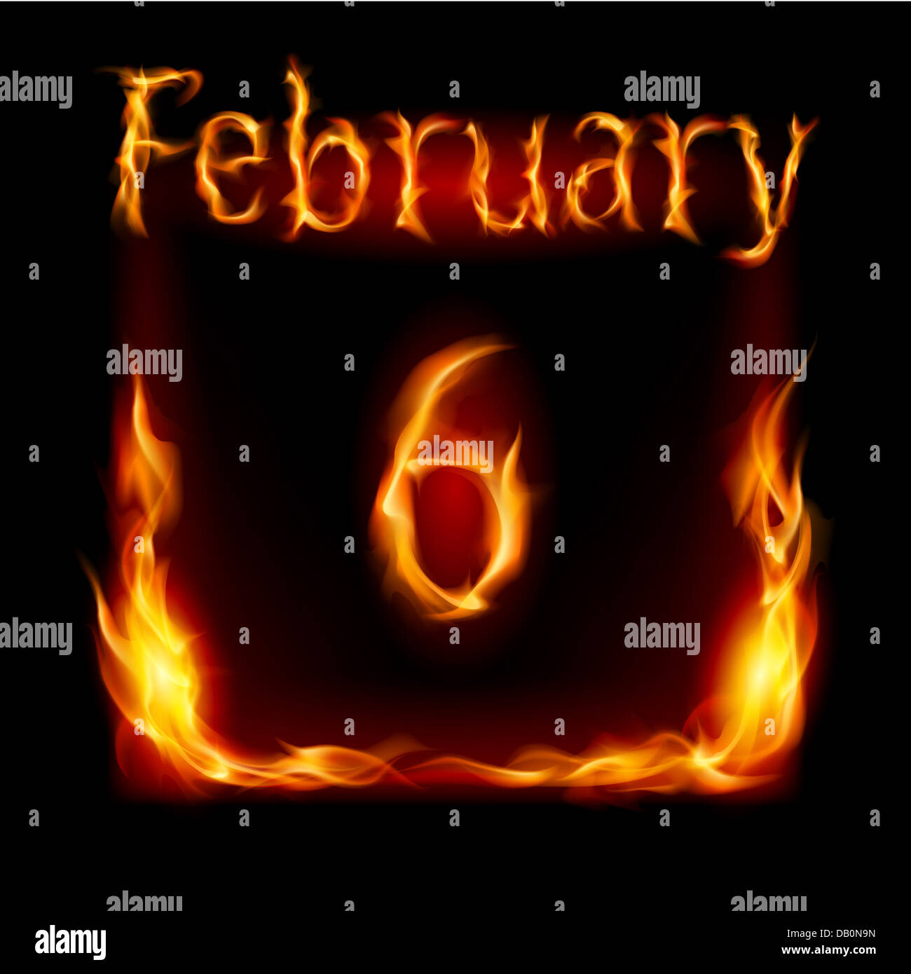 Sixth February in Calendar of Fire. Icon on black background Stock ...