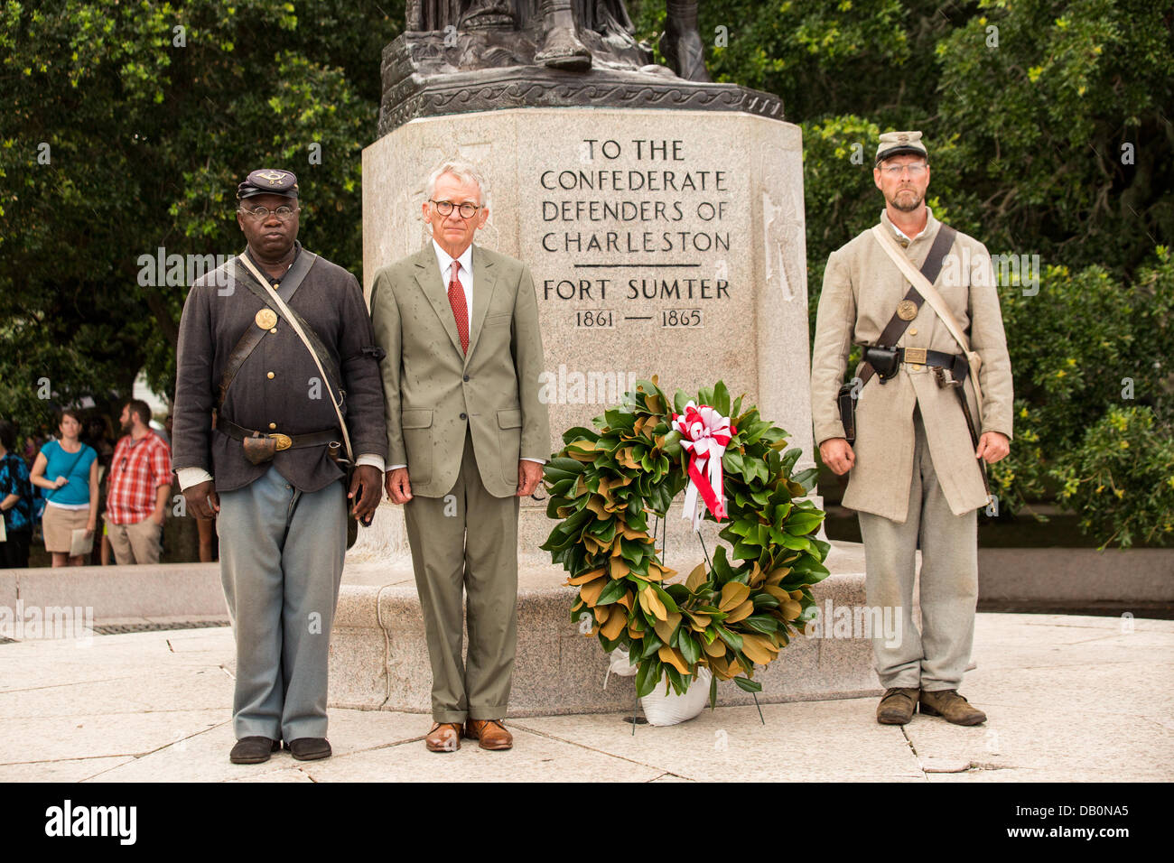 Charleston Mayor Joe Riley during a ceremony unveiling a memorial honoring the all black 54th Massachusetts Volunteer Infantry on the 150th anniversary of the assault on Battery Wagner July 21, 2013 in Charleston, SC. The battle memorialized in the movie 'Glory' took place in Charleston and was the first major battle of an all black regiment. Stock Photo