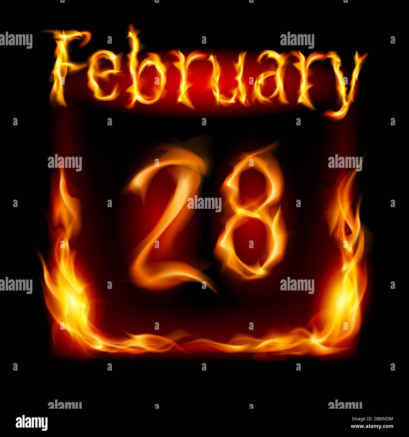Twenty-eighth February in Calendar of Fire. Icon on black background ...