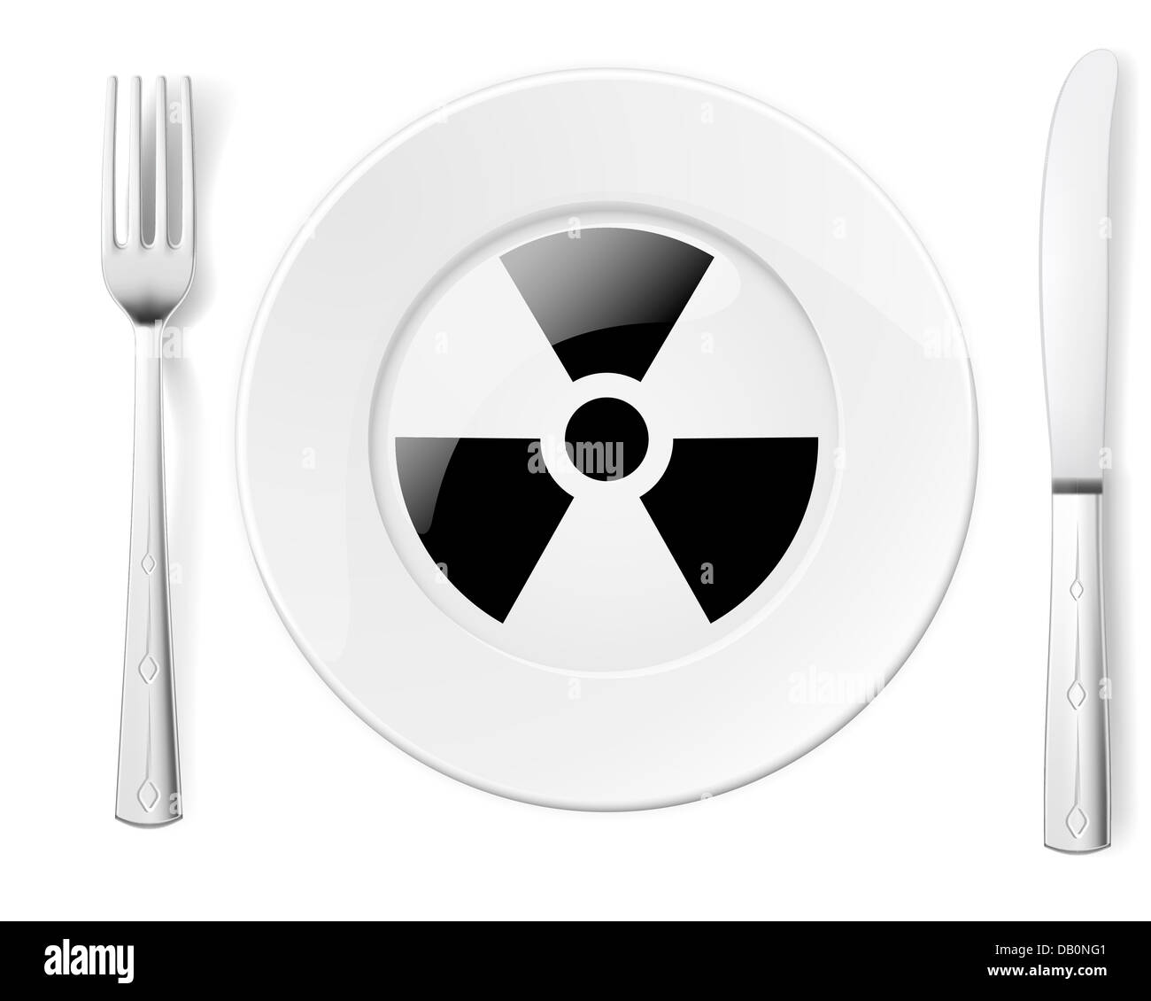 Dangerous food symbol represented by a Fork and Knife with a Plate and a graphic of a Black