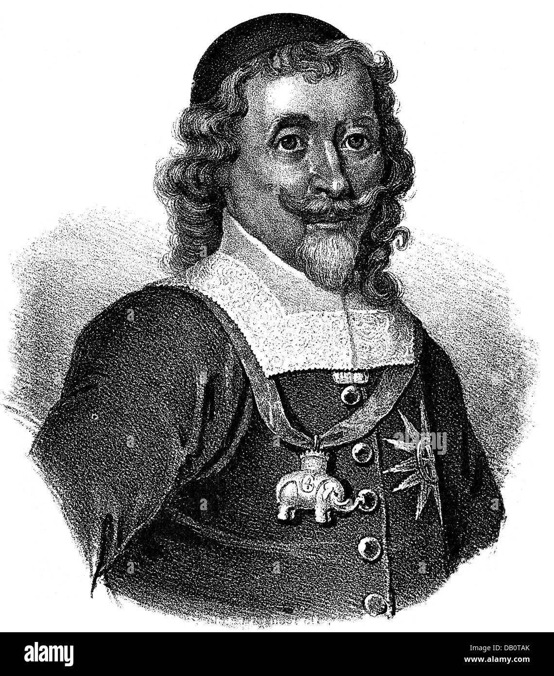 Ulfeldt, Corfitz, 10.6.1606 - 20.2.1664, Danish politician, Stewart of the Realm 1641 - 1651, half length, wood engraving, 19th century, Stock Photo