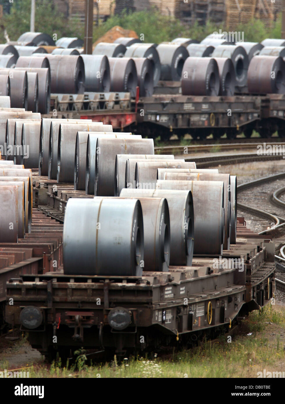 The picture shows waggons with steel coils at the premises of the