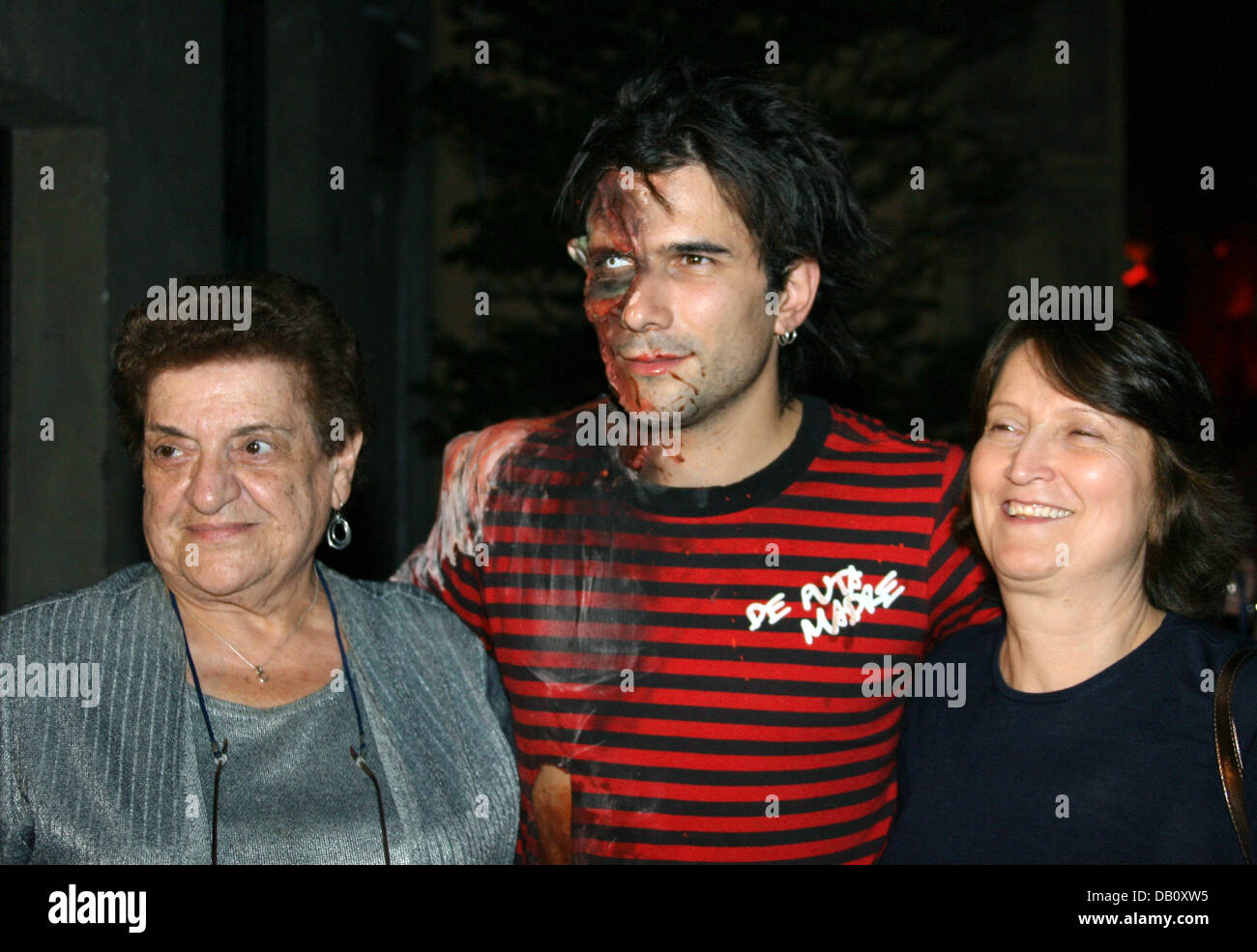 Singer Marc Terenzi (C), in gory costume, is pictured with his mother Antoinette (R) and his grandmother Elenoire at the adventure park 'Europark' in Rust, Germany, 02 October 2007. The horror show 'Terenzi Horror Nights' runs until 04 November 2007 at the park. Photo: Patrick Seeger Stock Photo