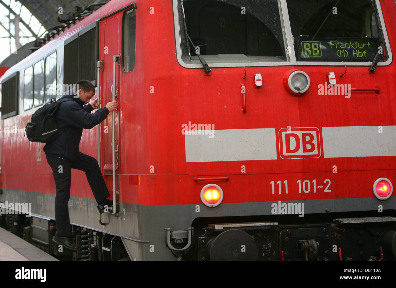 An engine driver leaves an engine of a regional train at the main train ...