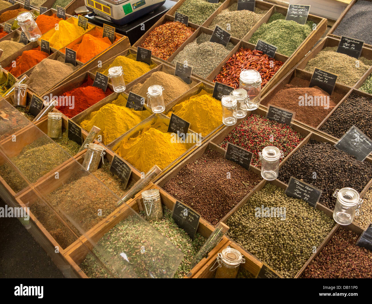 Herbs and spices in the covered market in Antibes, France Stock Photo Alamy