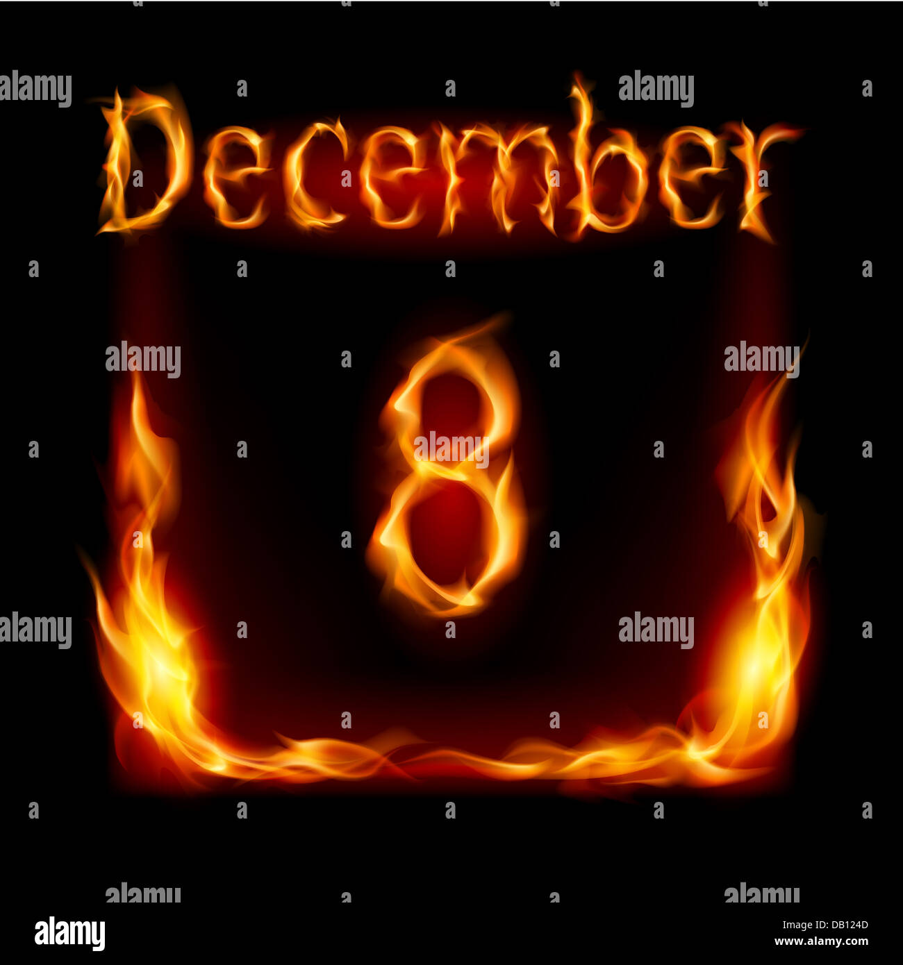 Eighth December in Calendar of Fire. Icon on black background Stock ...