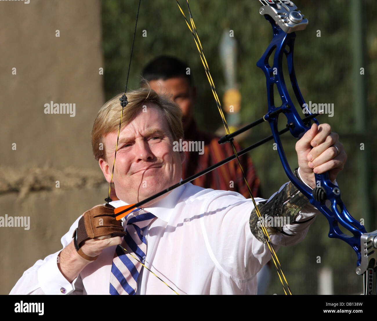 Crown Prince WillemAlexander shoots with bow and arrow at the archery