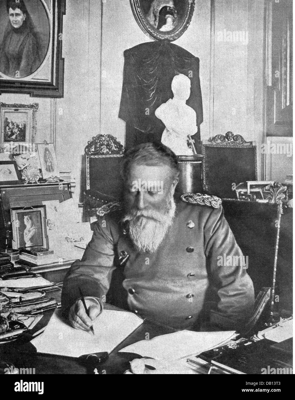 Frederick I, 9.9.1826 - 28.9.1907, Grand Duke of Baden 5.9.1856 - 28.9.1907, half length, at his desk, 1899, Stock Photo