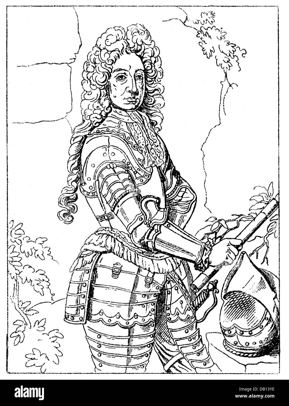 Louis William, 8.4.1655 - 4.1.1707, margrave of Baden-Baden, emperor general, half length, wood engraving, 19th century, Stock Photo