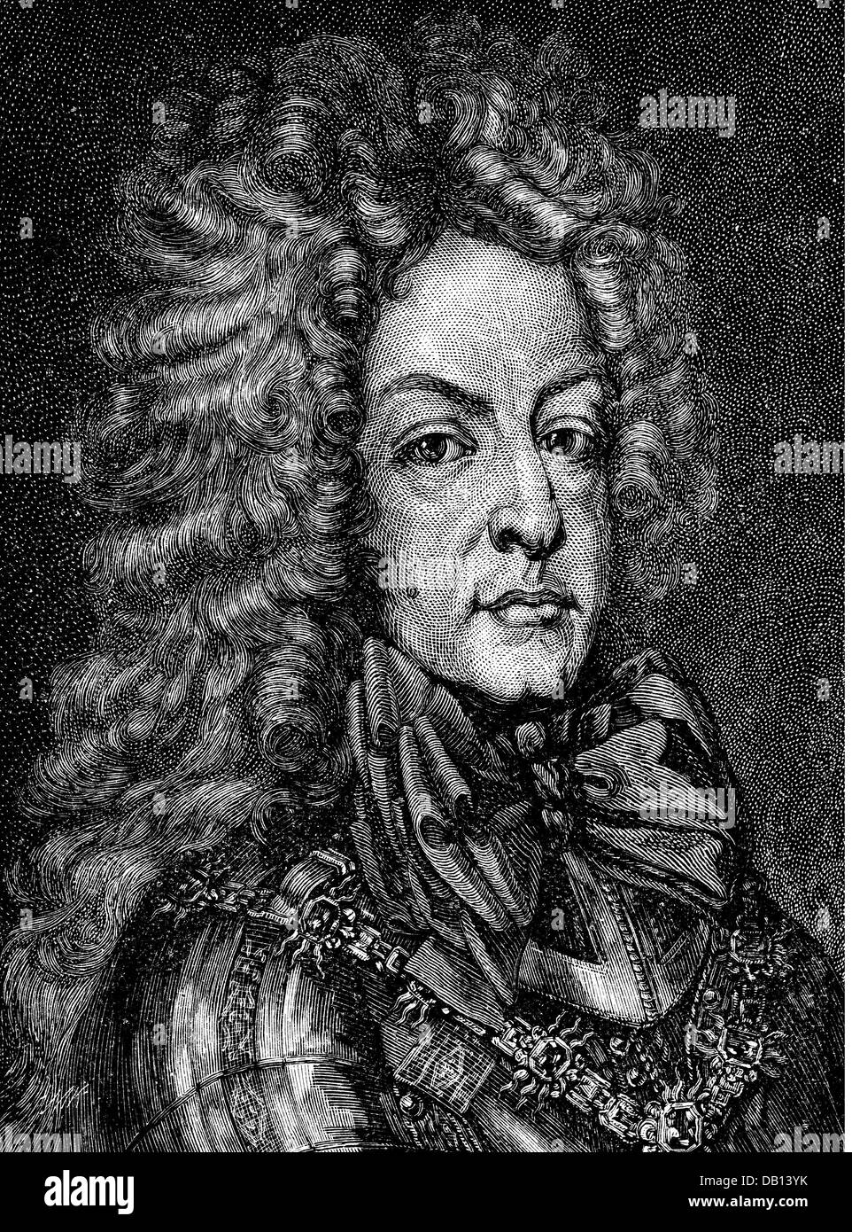 Louis William, 8.4.1655 - 4.1.1707, margrave of Baden-Baden, emperor general, portrait, copper engraving, circa 1690, Artist's Copyright has not to be cleared Stock Photo