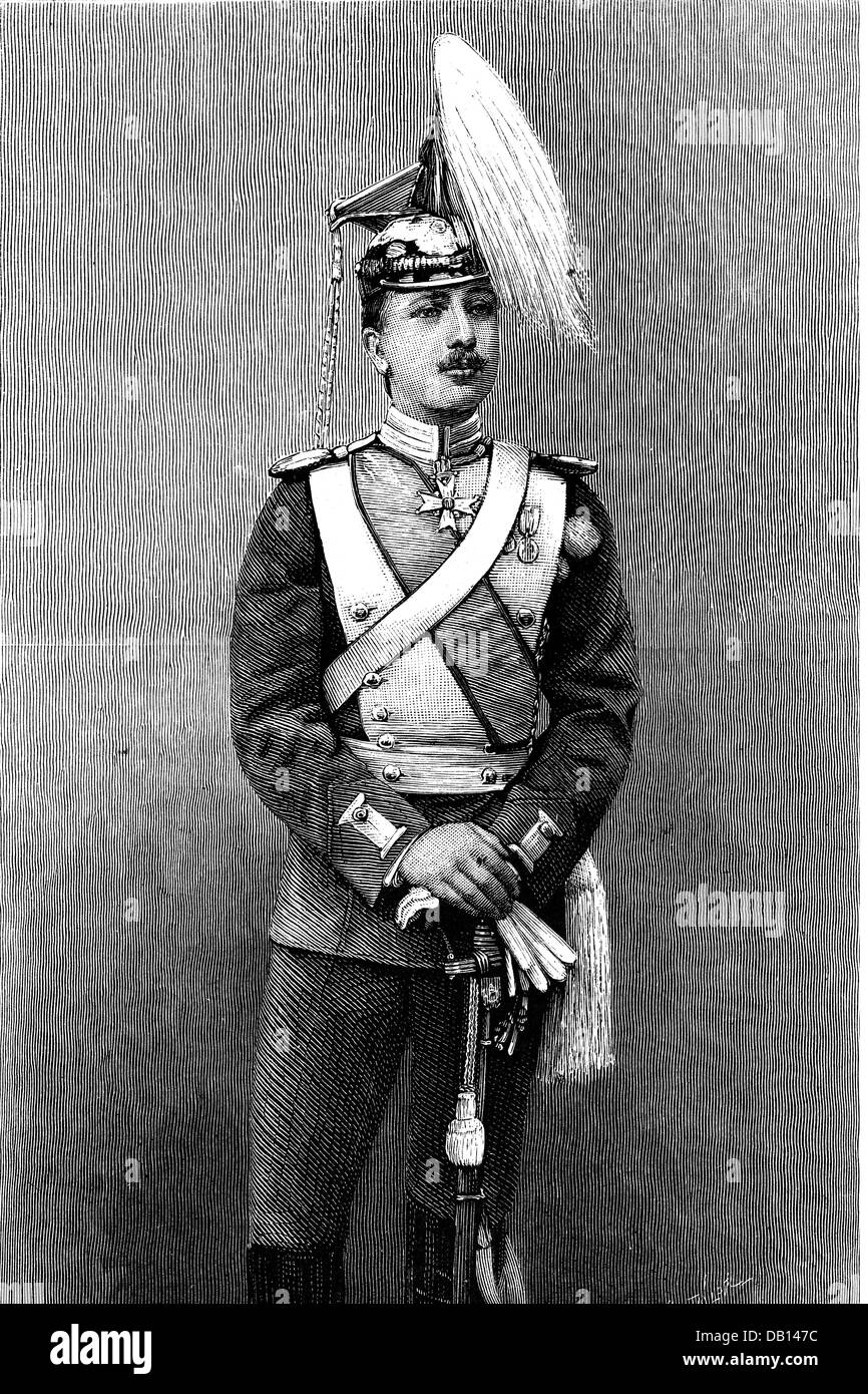 Ludwig Wilhelm, 12.6.1865 - 3.2.1888, Prince of Baden, half length, as officer in the 7th Prussian Lancer Regiment 'Grossherzog Friedrich von Baden', wood engraving, circa 1886, Stock Photo