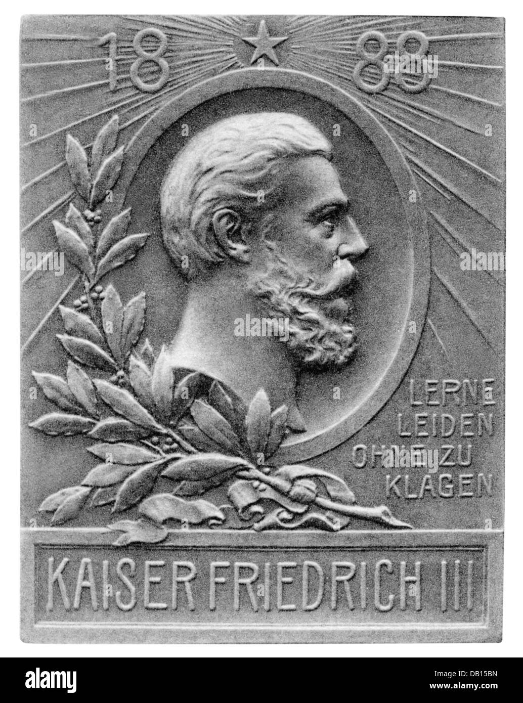 Frederick III, 18.10.1831 - 15.6.1888, German emperor 9.3.1888 - 15.6.1888, portrait, badge, Stuttgarter Metallwarenfabrik Mayer & Wilhelm, famous men series, Stuttgart, circa 1900, Stock Photo