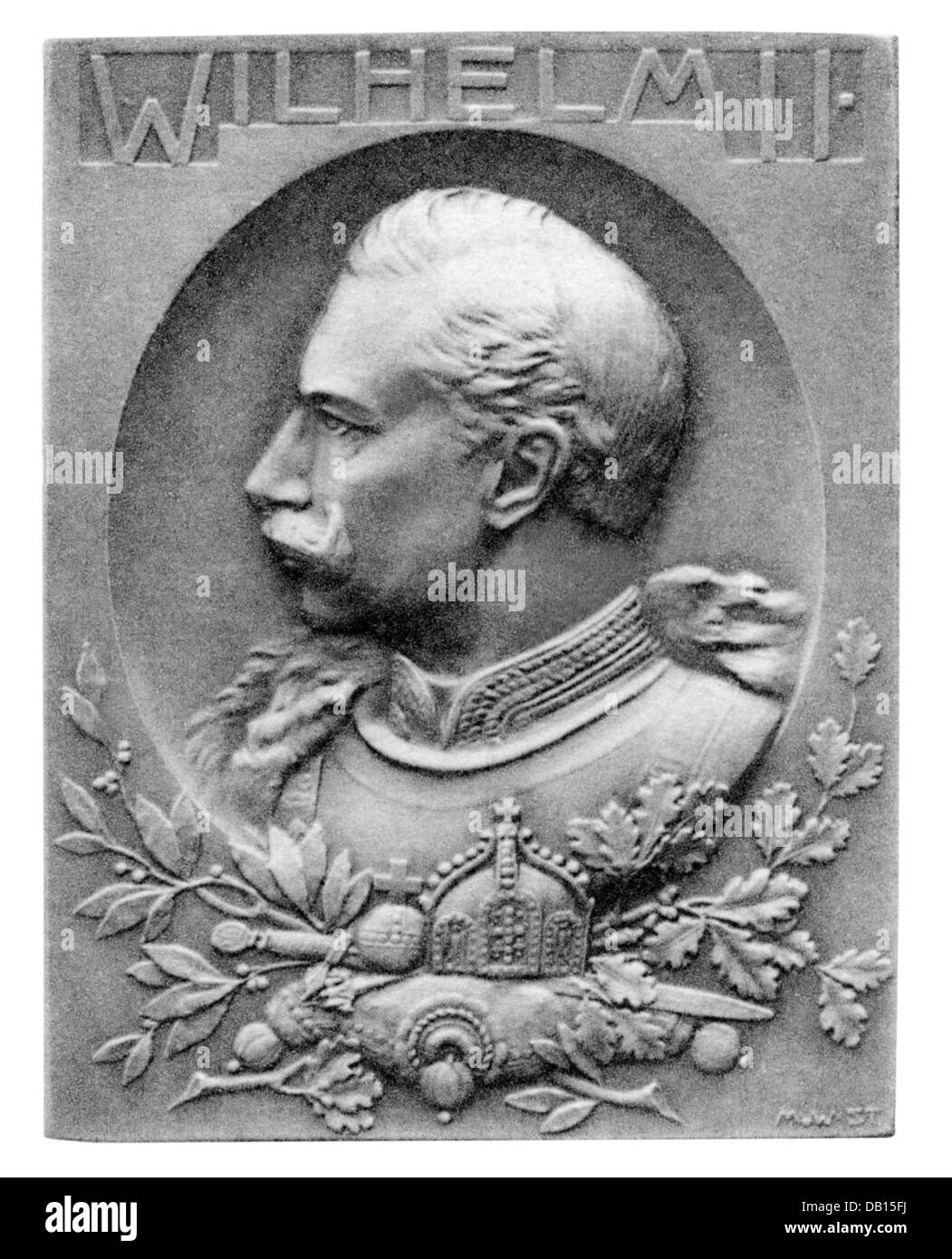 Wilhelm II, 27.1.1859 - 4.6.1941, German emperor 15.6.1888 - 9.11.1918, portrait, badge, bronze, 50,5 x 39 mm, Stuttgarter Metallwarenfabrik Mayer & Wilhelm, famous men series, Stuttgart, 1914, Stock Photo