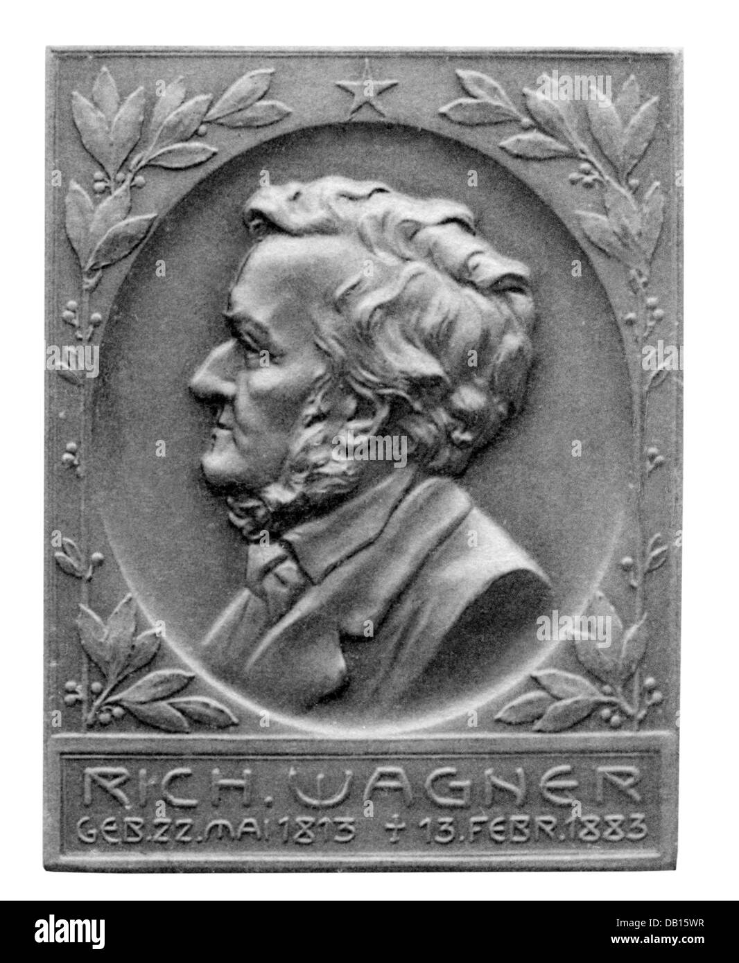 Wagner, Richard  22.5.1813 - 13.2.1883, German composer, portrait, badge, Stuttgarter Metallwarenfabrik Mayer & Wilhelm, famous men series, Stuttgart, circa 1900, Stock Photo