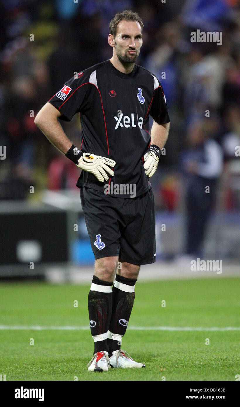 Goalkeeper of MSV Duisburg Tom Starke is disappointed after his 1-0