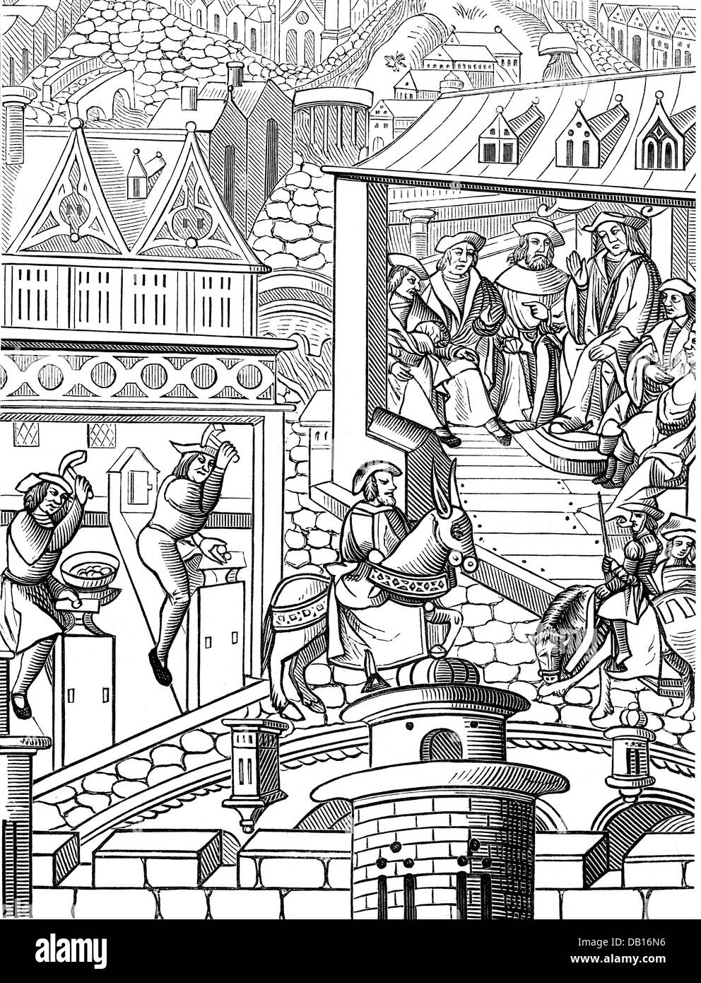 money / finances, mintage, mint and Currency Court, after woodcut, from: Francois Patricius, 'De l'institution et administration de la chose politique', 1520, Additional-Rights-Clearences-Not Available Stock Photo