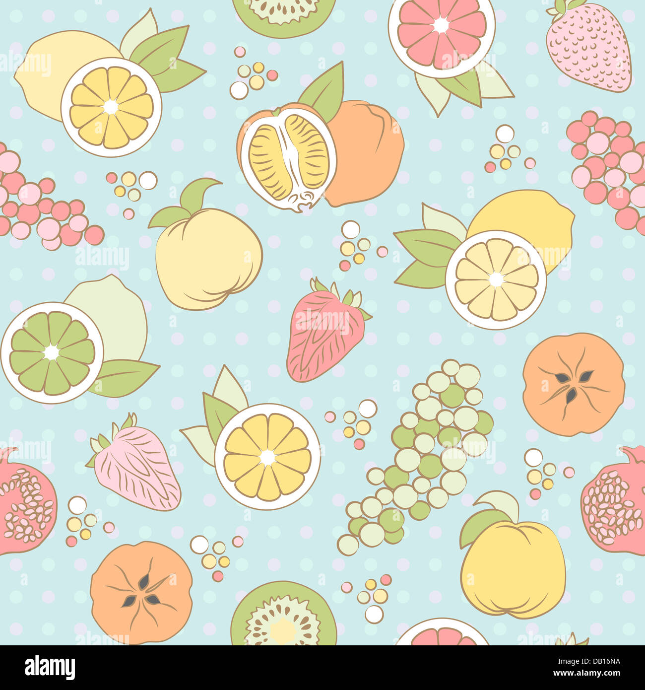 vector pastel seamless pattern with different fruits and berries Stock ...