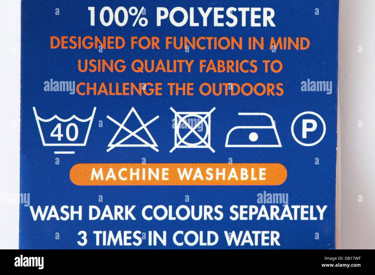 100% polyester and washing instructions on label Stock Photo - Alamy