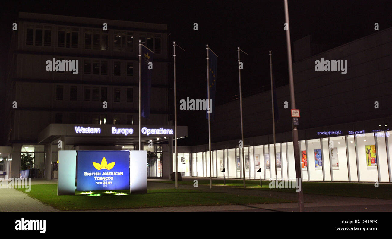 The picture shows the main entrance of cigarettes producer 'British American Tobacco' in Bayreuth, Germany, 04 November 2007. Photo: Marcus Fuehrer Stock Photo