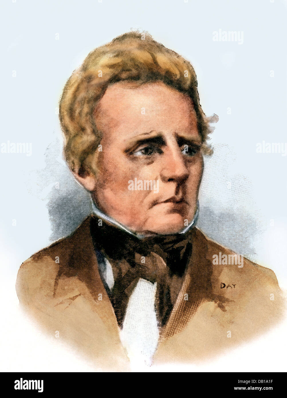 Hans Christian Oersted, who founded the study of electromagnetism. Digitally colored halftone of an illustration Stock Photo