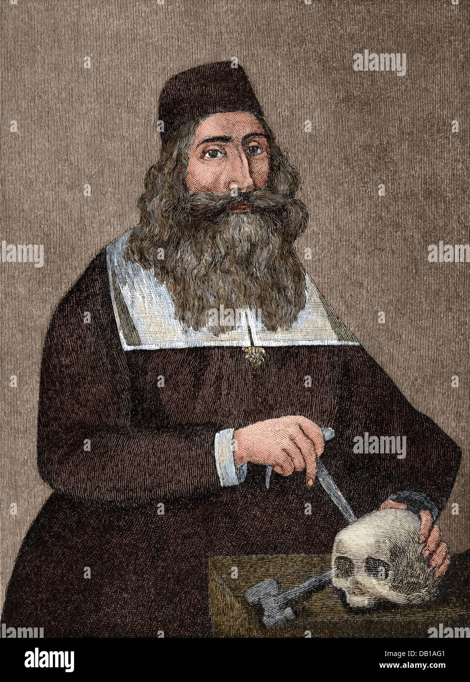 Dr. John Clarke, co-founder of Rhode Island, portrait in 1664. Digitally colored woodcut Stock Photo