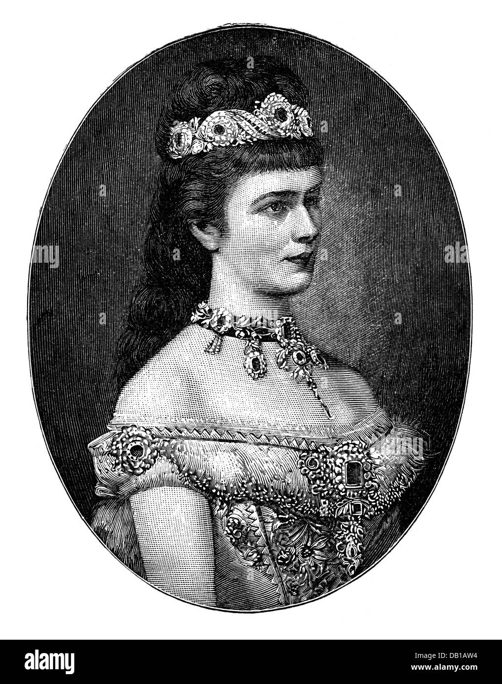 Elisabeth Amalie 'Sisi', 25.12.1837 - 9.9.1898, Empress of Austria 24.4.1854 - 9.9.1898, portrait, wood engraving, 1870, Stock Photo