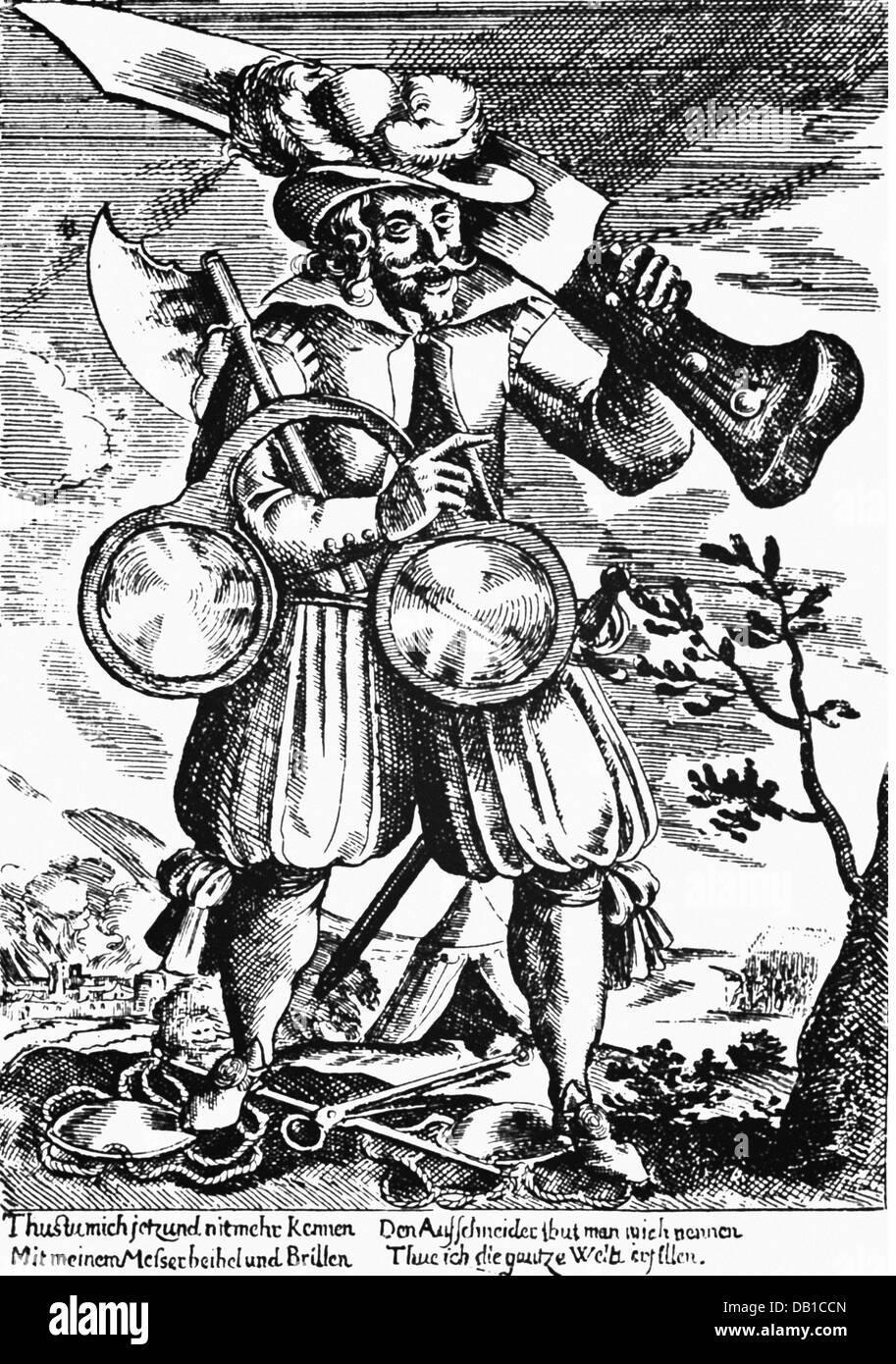 caricature, 'The Boaster', copper engraving, first half 17th century, private collection, Artist's Copyright has not to be cleared Stock Photo