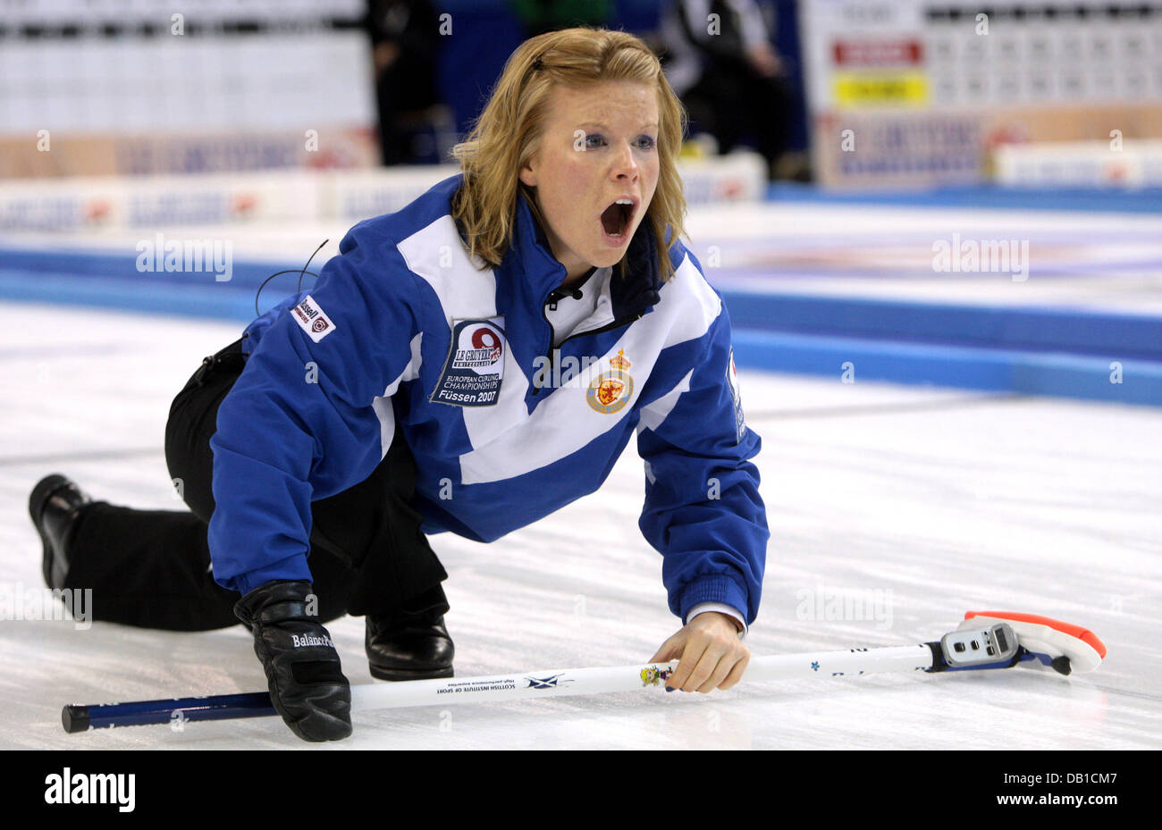 Kelly Wood of the Scottisch national women's curling team shows emotions during the finale of the 2007 European Curling Championships at Arena Fuessen in Fuessen, Germany, 07 December 2007. Sweden won against Scottland 9-4. Photo: KARL-JOSEF HILDENBRAND Stock Photo