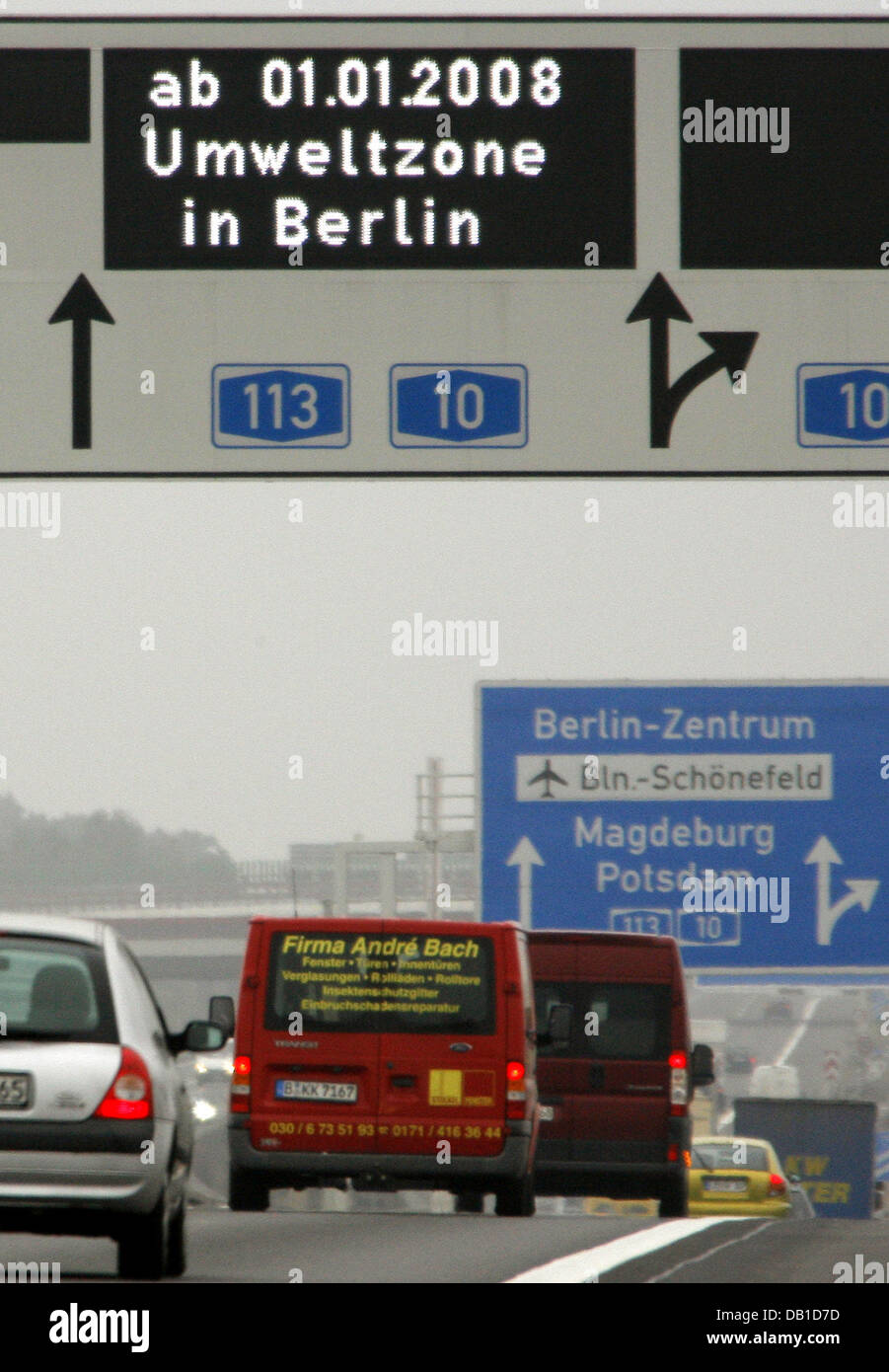 A sign reading 'from 01 January 2008 onwards environmental zone in Berlin' pictured on autobahn