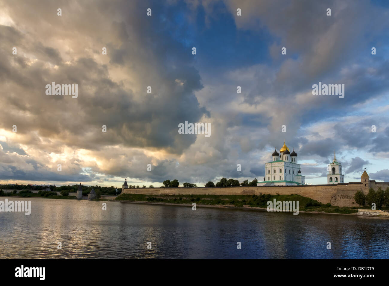 Pskov Kremlin in the evening before the storm, Russia Stock Photo