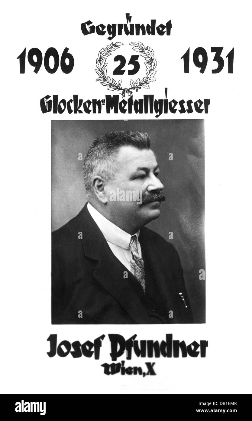 handicraft, bell founder, bell foundry Joseph Pfundner, picture postcard to the 25th anniversary, Vienna, 1931, Artist's Copyright has not to be cleared Stock Photo