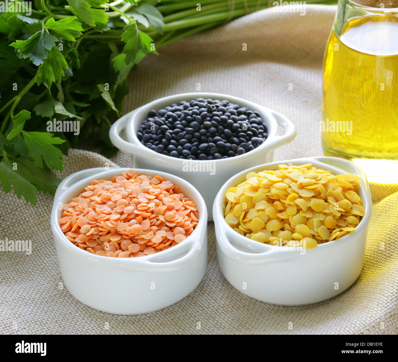 different kinds of lentils - red, yellow and black Stock Photo - Alamy