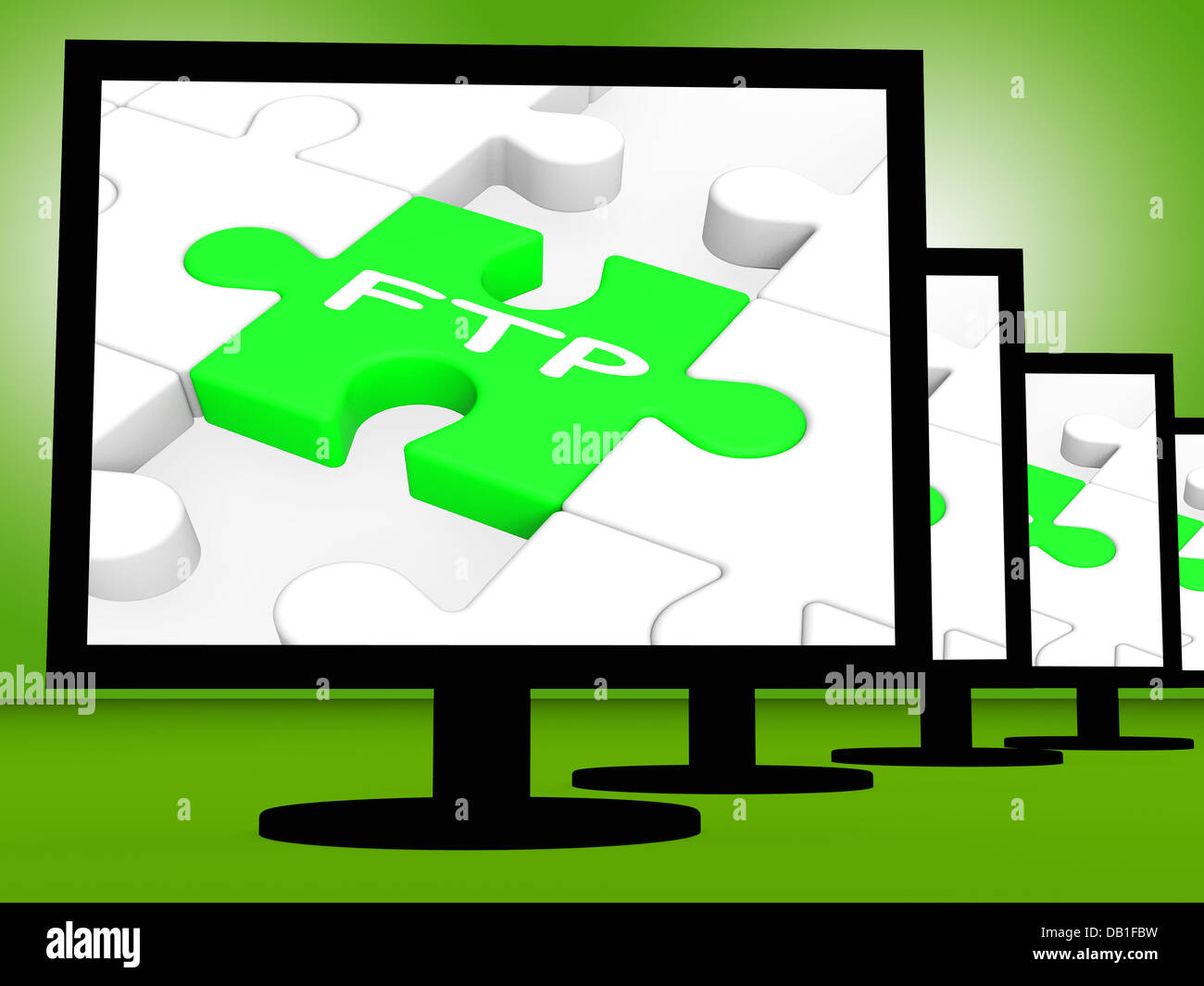 FTP On Monitors Showing Files Transfer Stock Photo