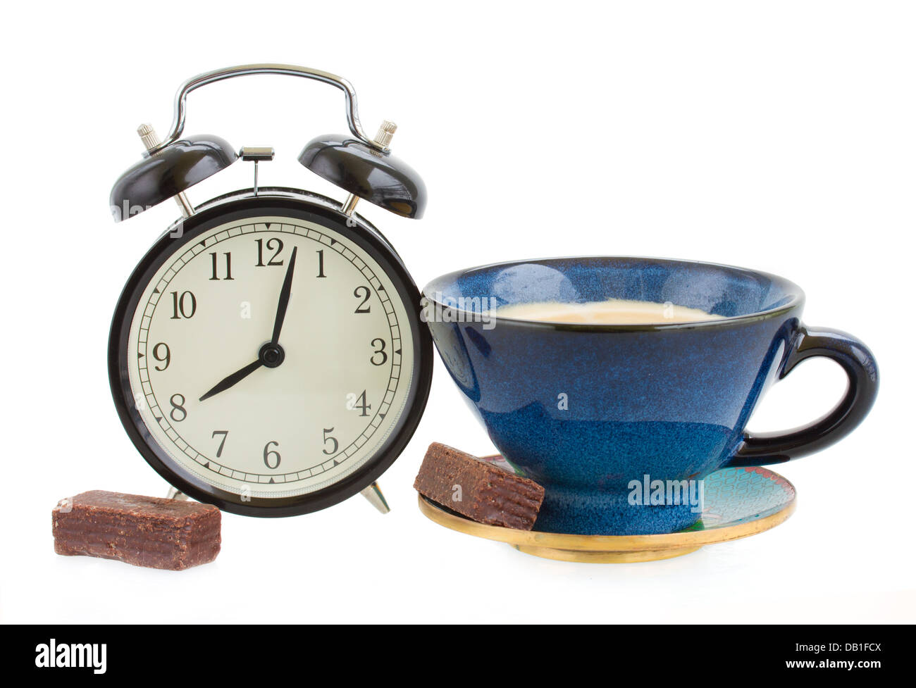alarm clock wuth cup of coffee Stock Photo Alamy