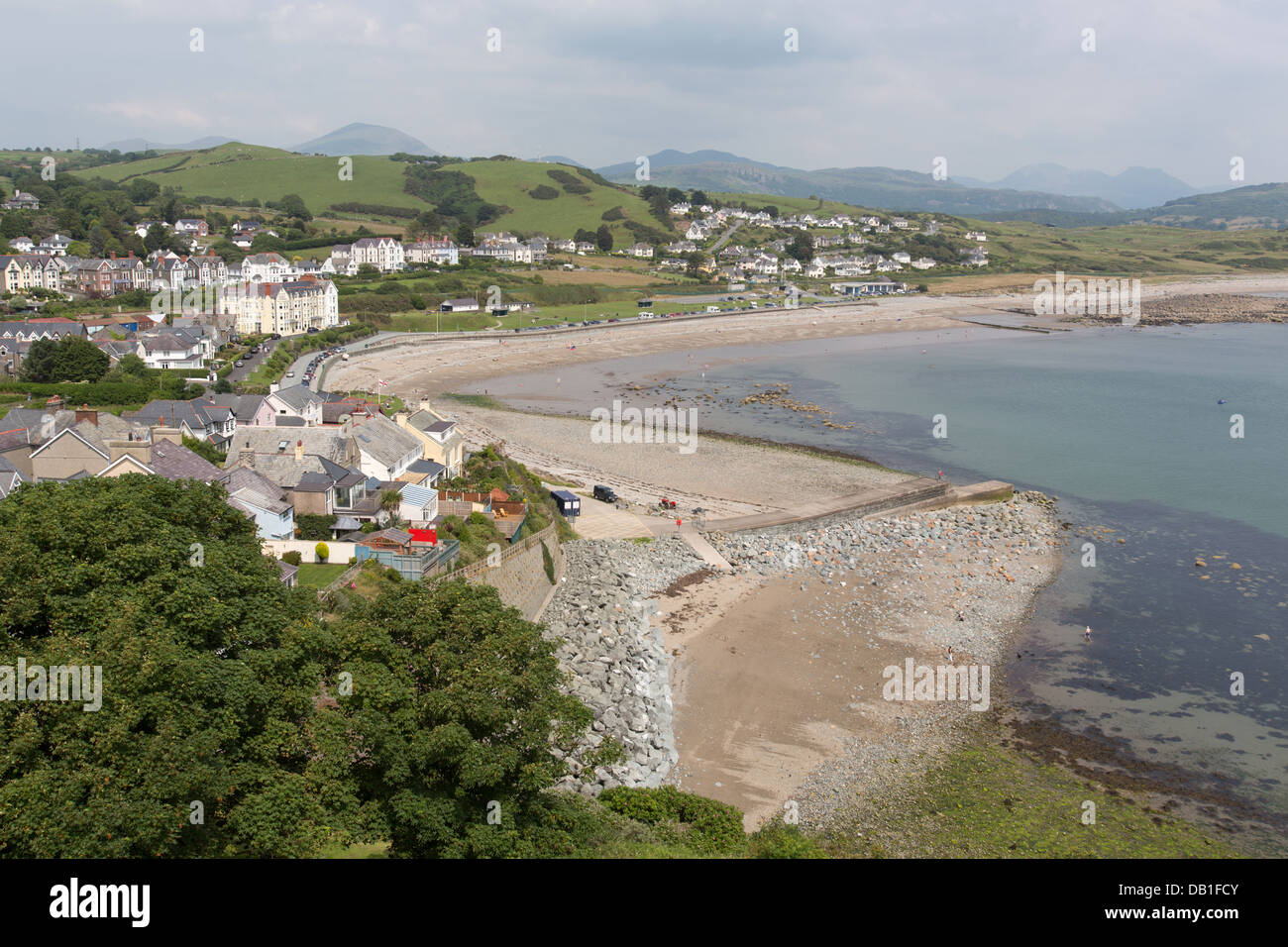 Town of Criccieth, Wales. Elevated picturesque view of the Welsh town