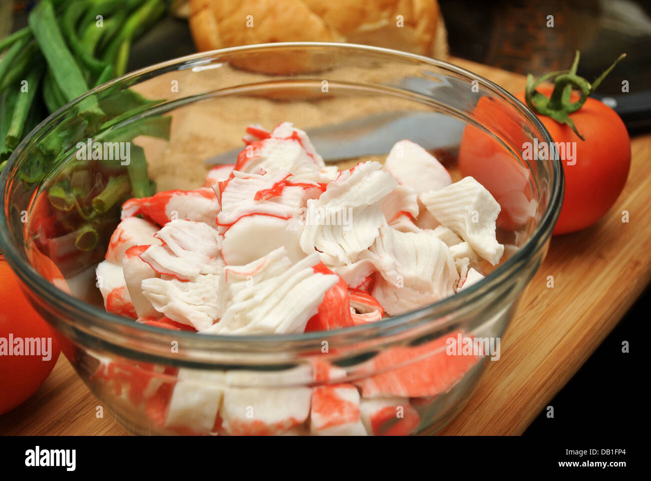 Bowl of imitation Crab Meat Stock Photo Alamy