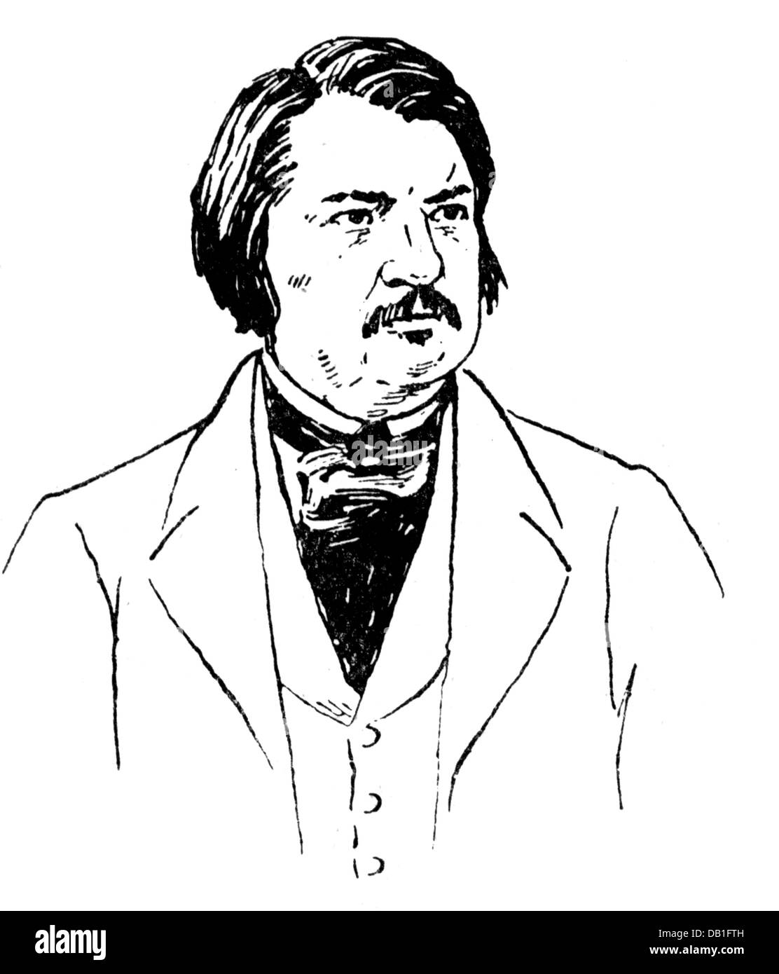 Balzac, Honore de, 20.5.1799 - 18.8.1850, French author / writer, portrait, after lithograph, drawing, 20th century, Stock Photo