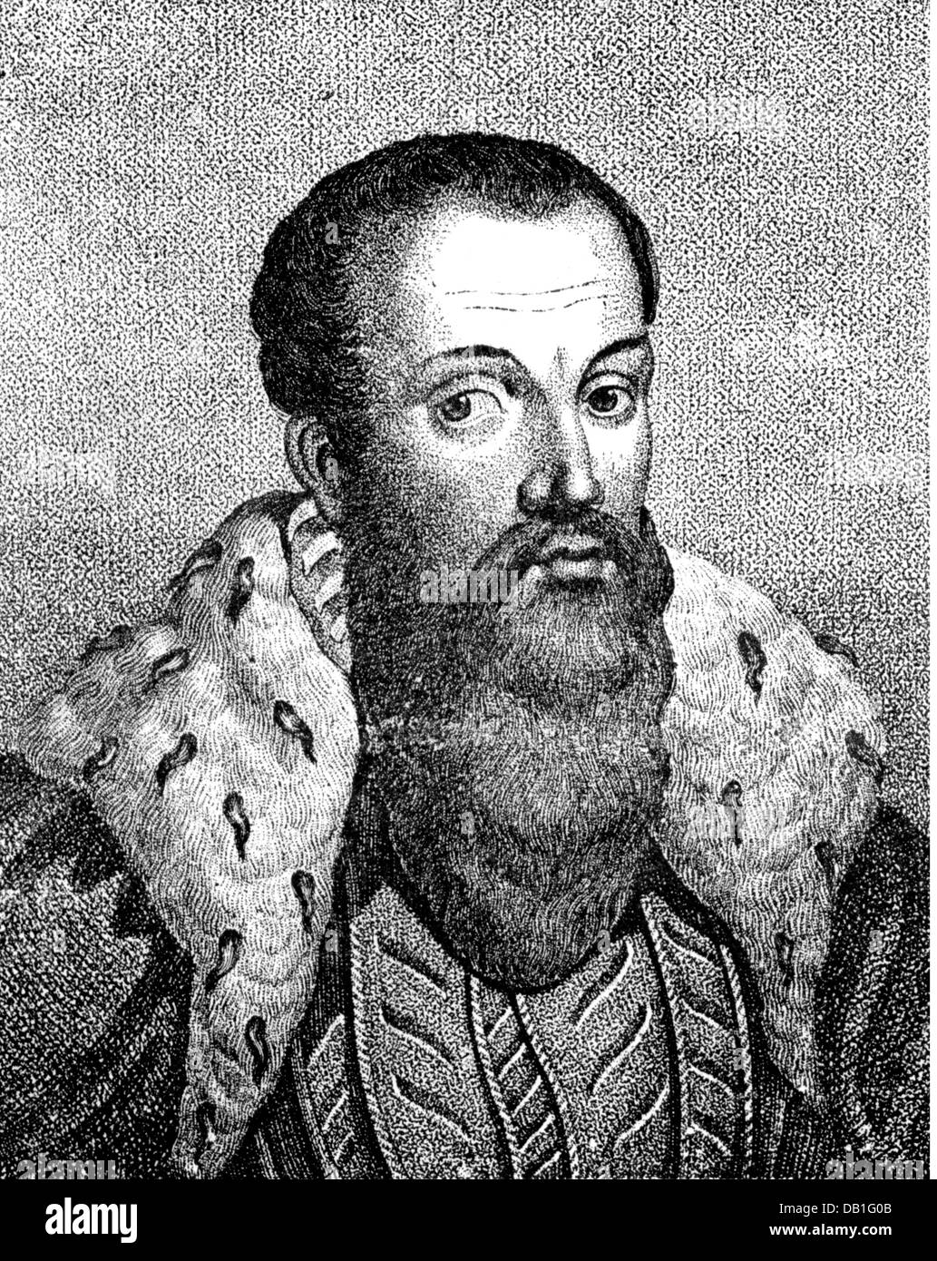 Maurice, 21.3.1521 - 11.7.1553, Prince-Elector of Saxony 18.8.1547 - 11.7.1553, portrait, wood engraving, 19th century, Stock Photo