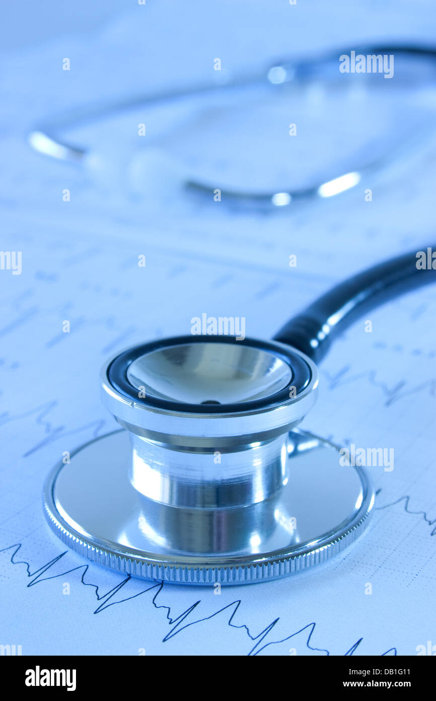 Stethoscope on EKG printout Stock Photo