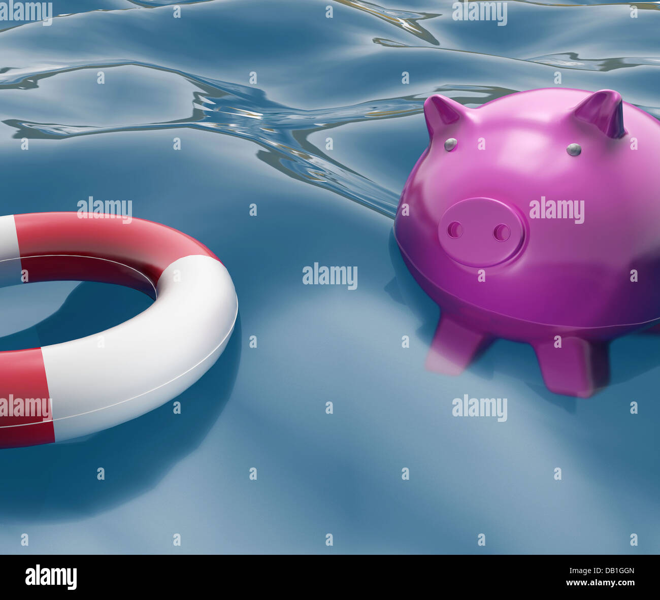 Piggy With Lifebuoy Shows Investing In Lifesaver Stock Photo