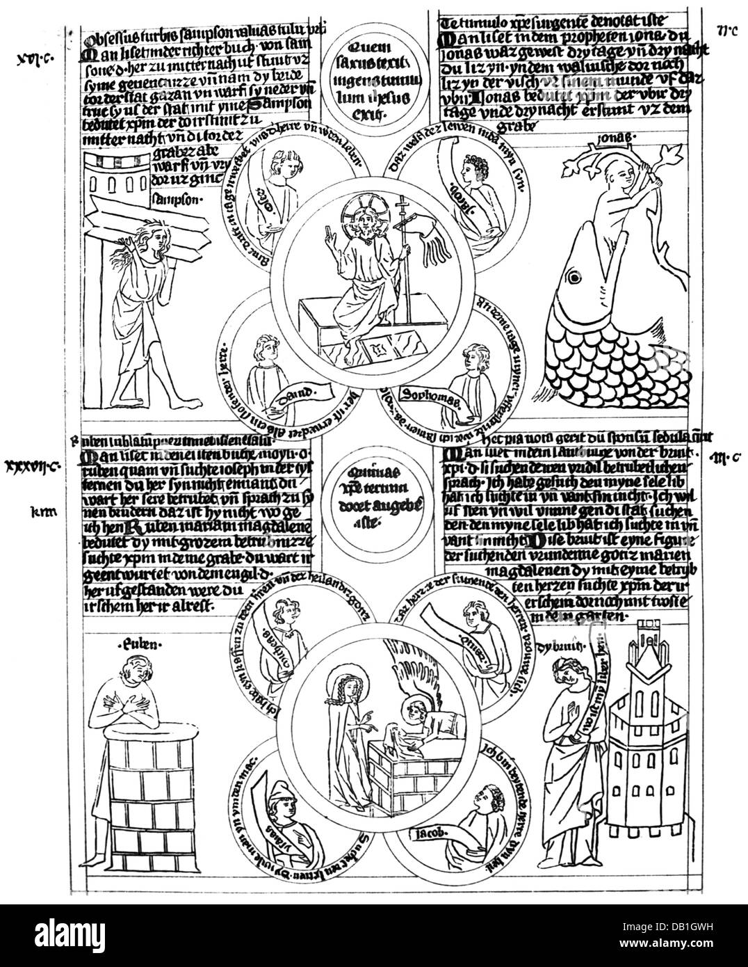 literature, Bible, biblia pauperum, woodcut with resurrection and Mary  Magdalene at the grave, print: Johannes Gutenberg (circa 1400 - 1468),  1462, Additional-Rights-Clearences-Not Available Stock Photo - Alamy