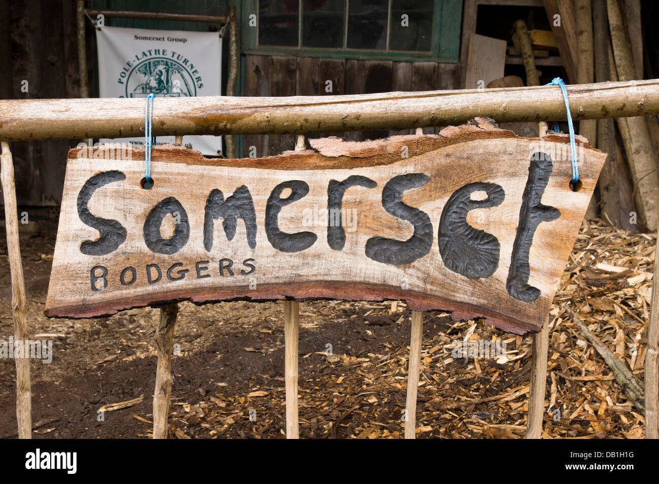 Somerset Bodgers Sign - Experts in green woodworking Stock Photo