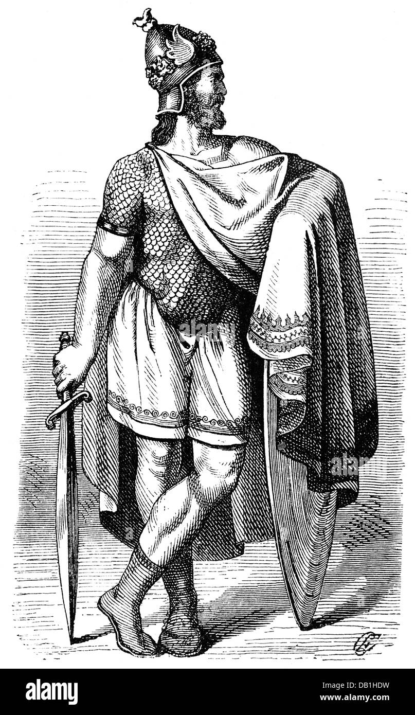 literature, Norse sagas, Frithjof Saga, the hero Frithjof, full length, wood engraving after drawing by Karl Ehrenberg, 1887, Additional-Rights-Clearences-Not Available Stock Photo