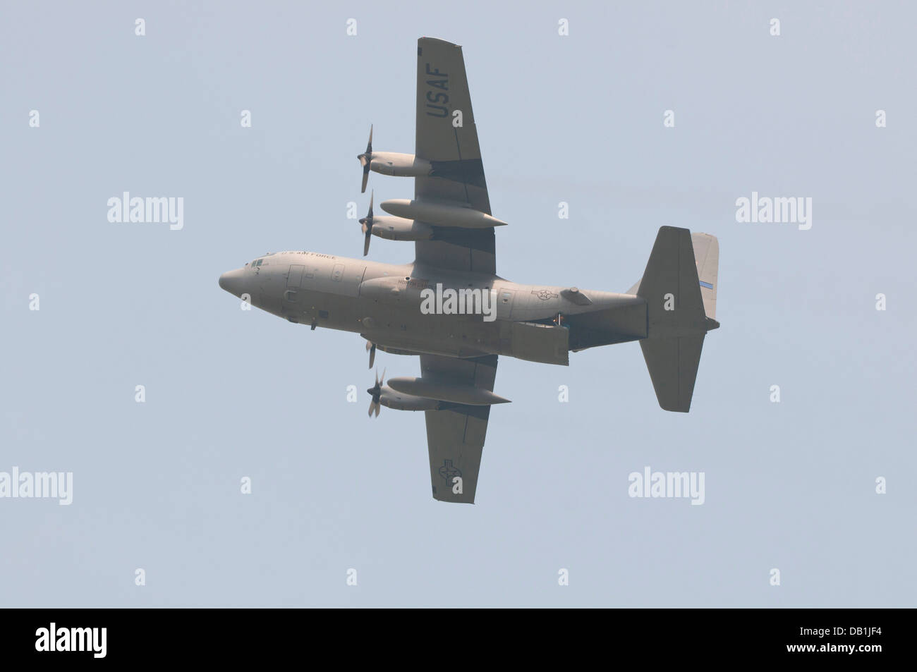A C-130 from the 130th Airlift Wing drops a Container Delivery System bundle, during training event SENTRY STORM, July 17, 2013 Stock Photo