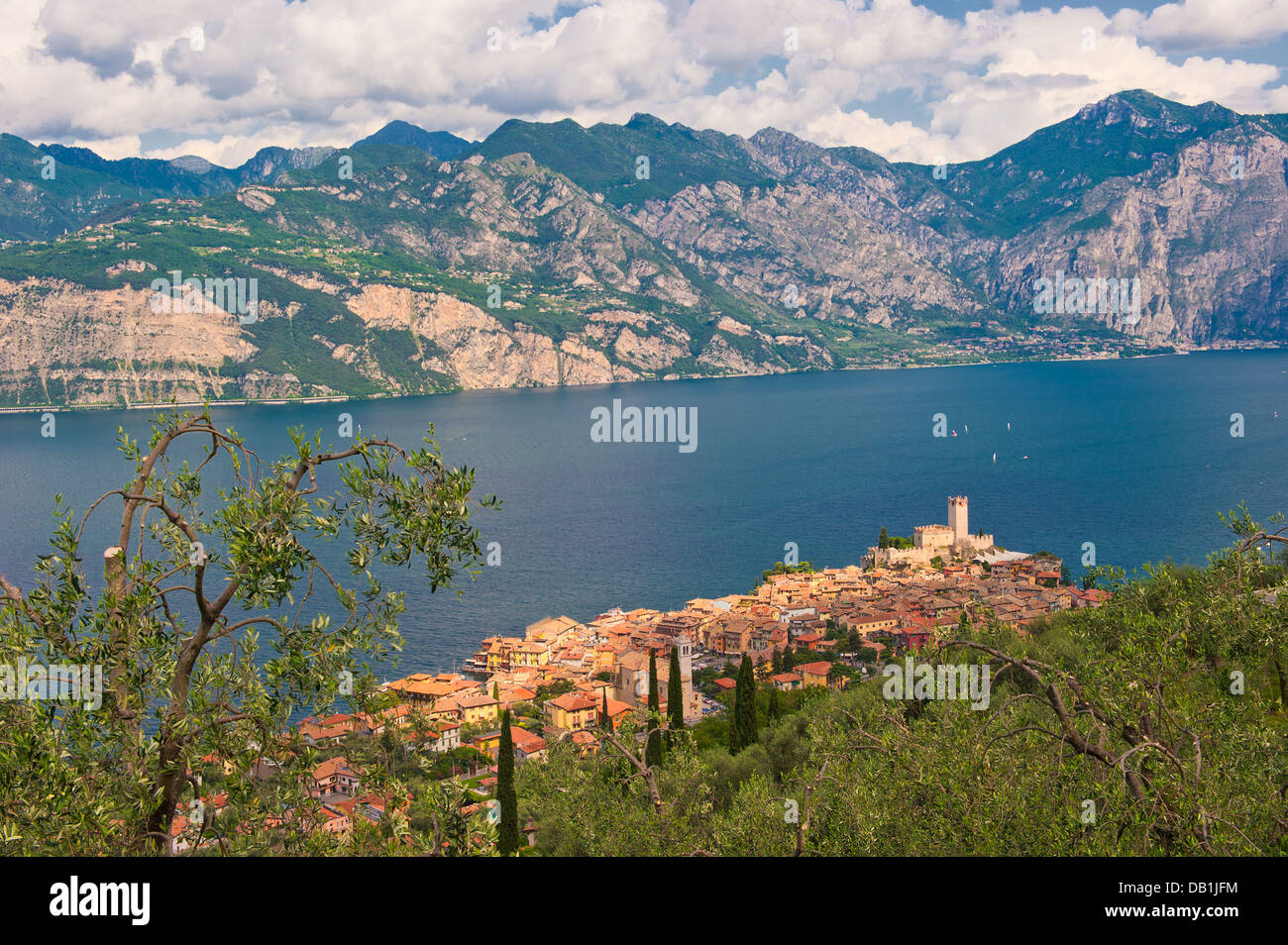 Panorama of Sirmione village and Lake Garda, Italy Stock Photo