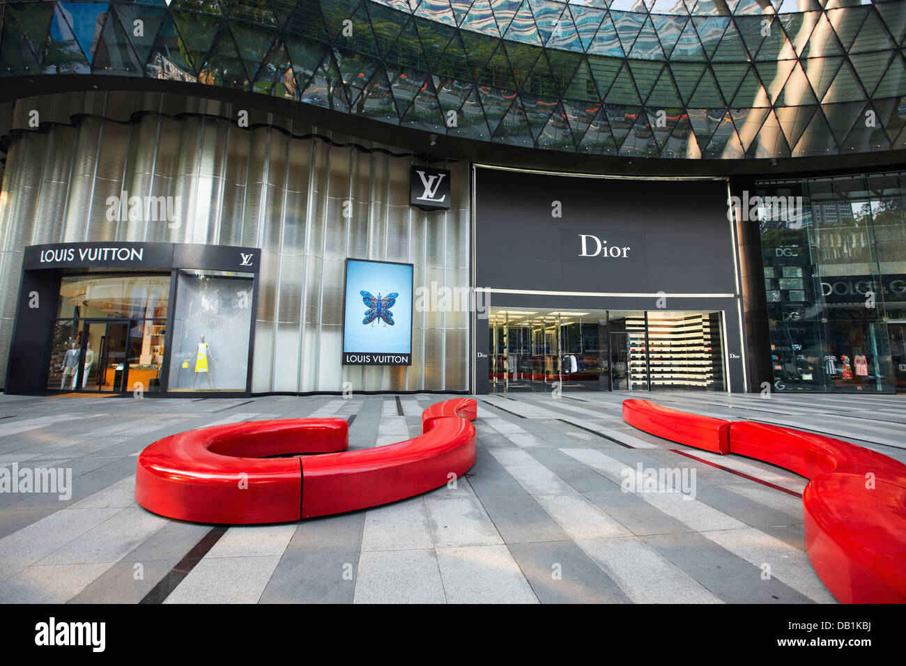 Vertical scene of Louis Vuitton's pop-up installation of red striking  shipping containers by Virgil Abloh's idea, at ION Orchard, Singapore Stock  Photo - Alamy