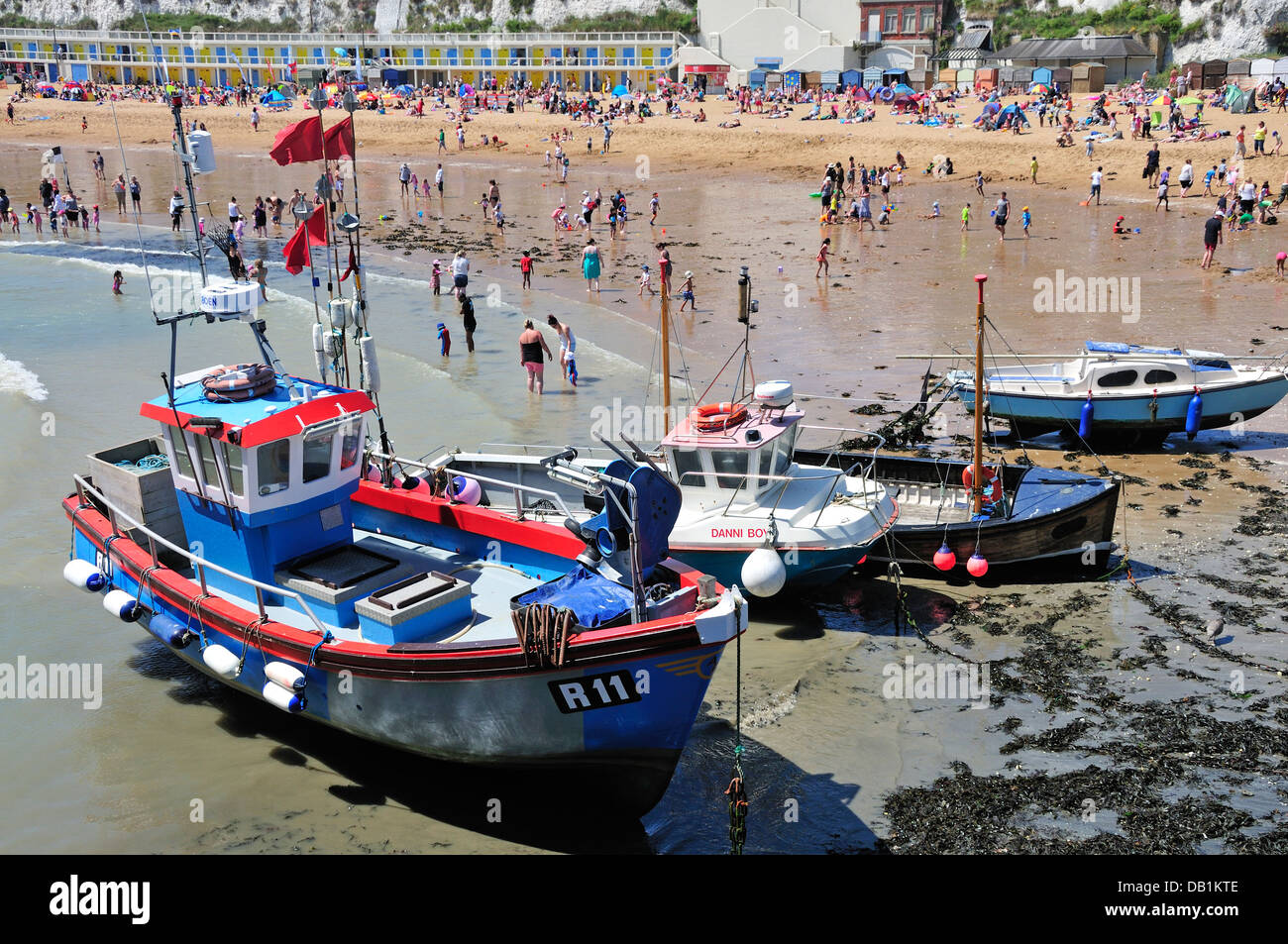 Broadstairs, Kent, England, UK. Fishing boats on the beach at low tide Stock Photo